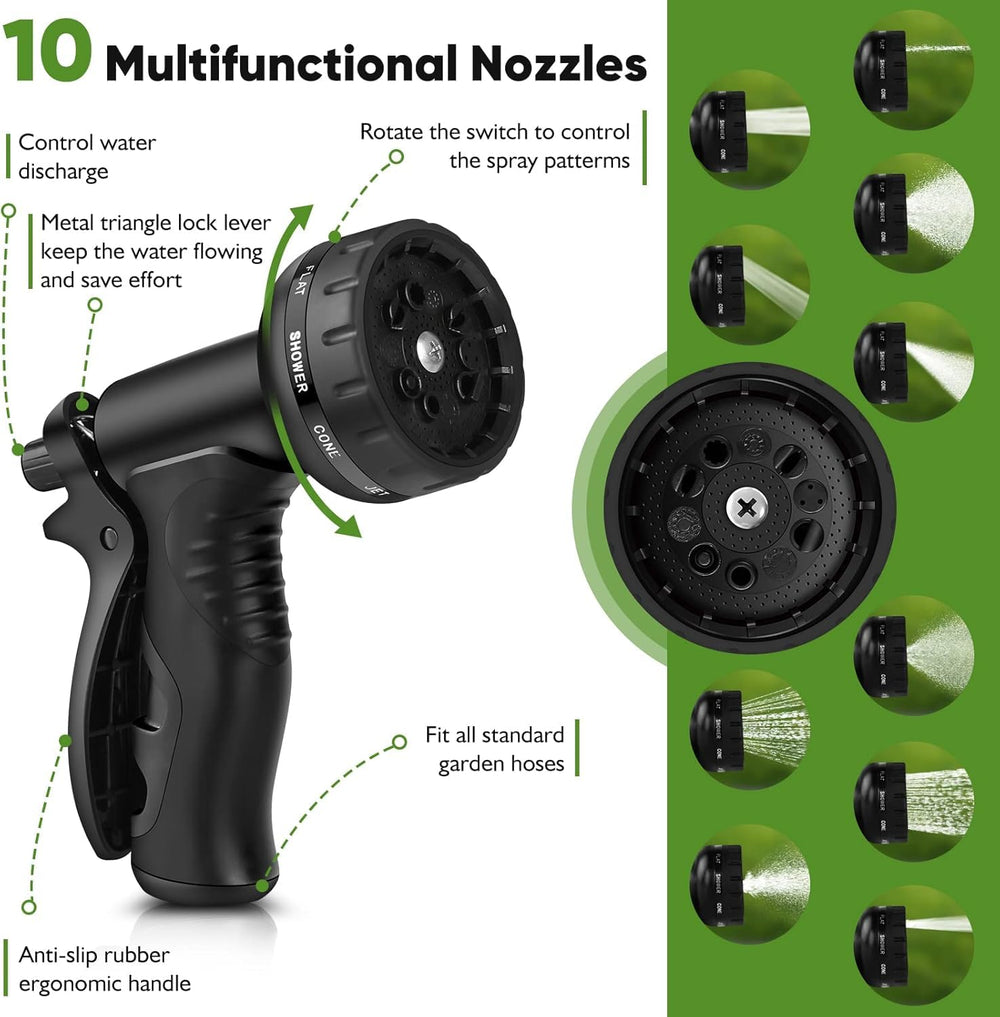 Tuzoc coiled hose hung on fence showing compact storage and easy handling