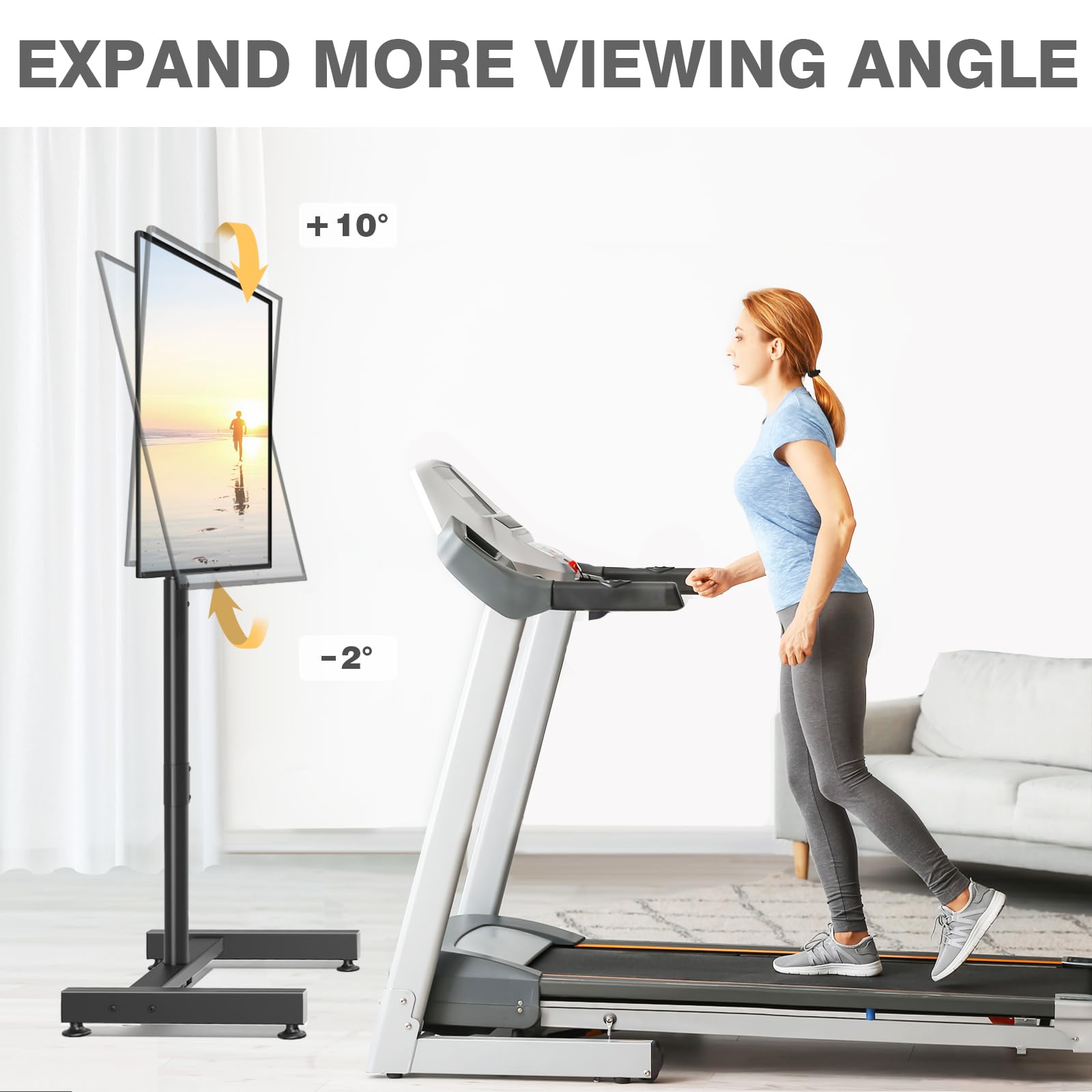 TVON stand showing height adjustment steps for ergonomic viewing benefit