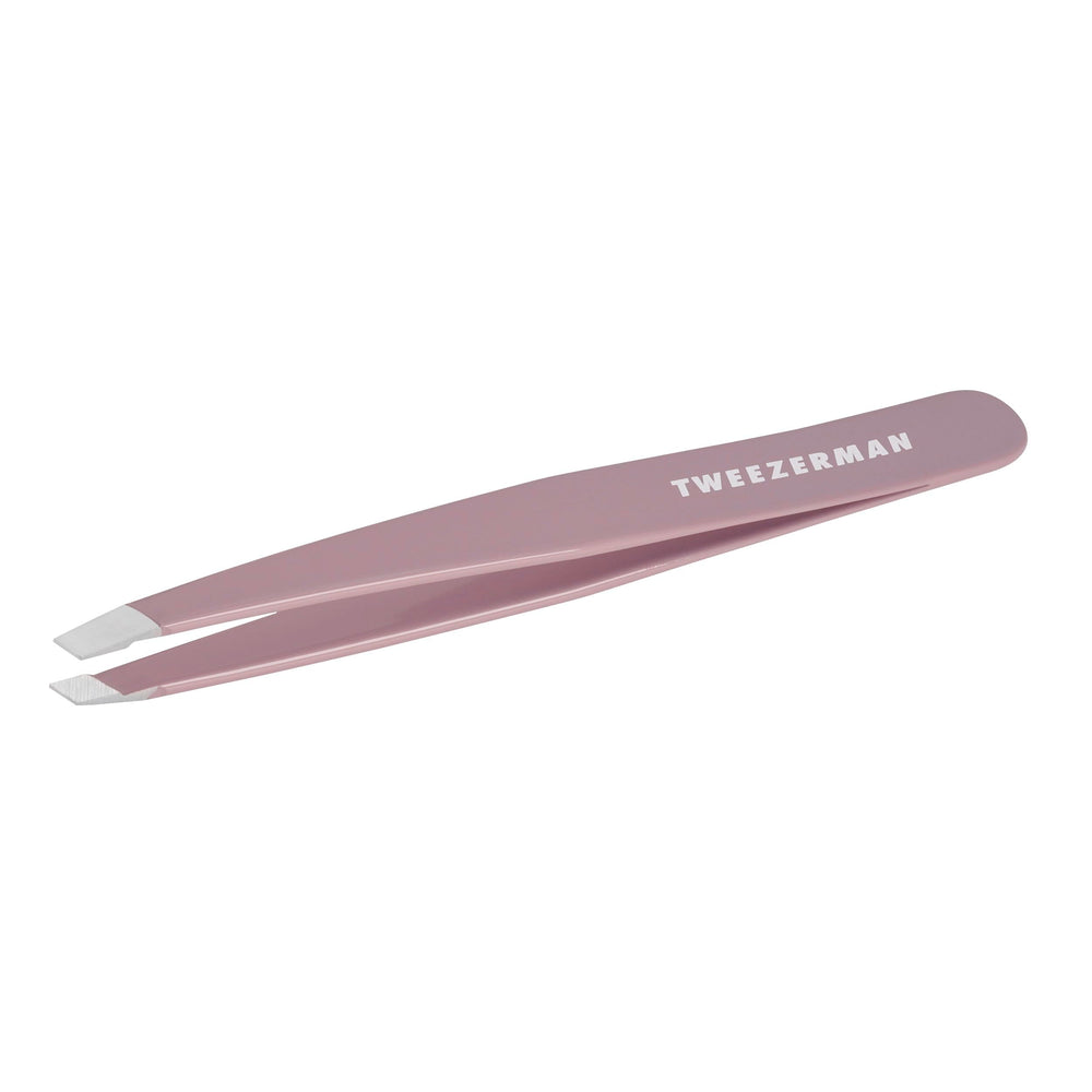 Tweezerman slant tweezer Purple Wisteria front view showing ergonomic shape and professional look