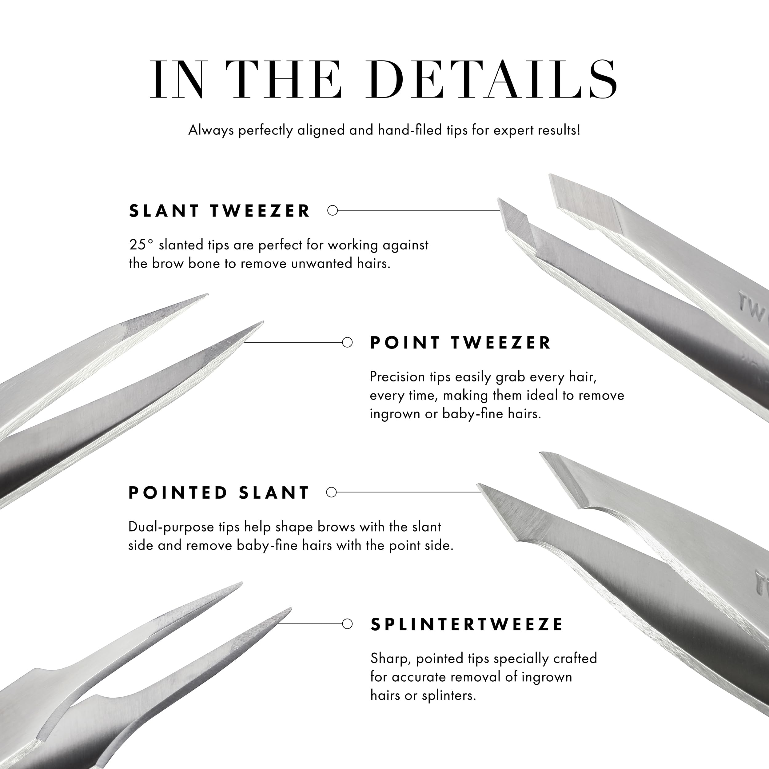 Tweezerman slant tweezer Purple Wisteria beside makeup tools showing kit compatibility and styling convenience
