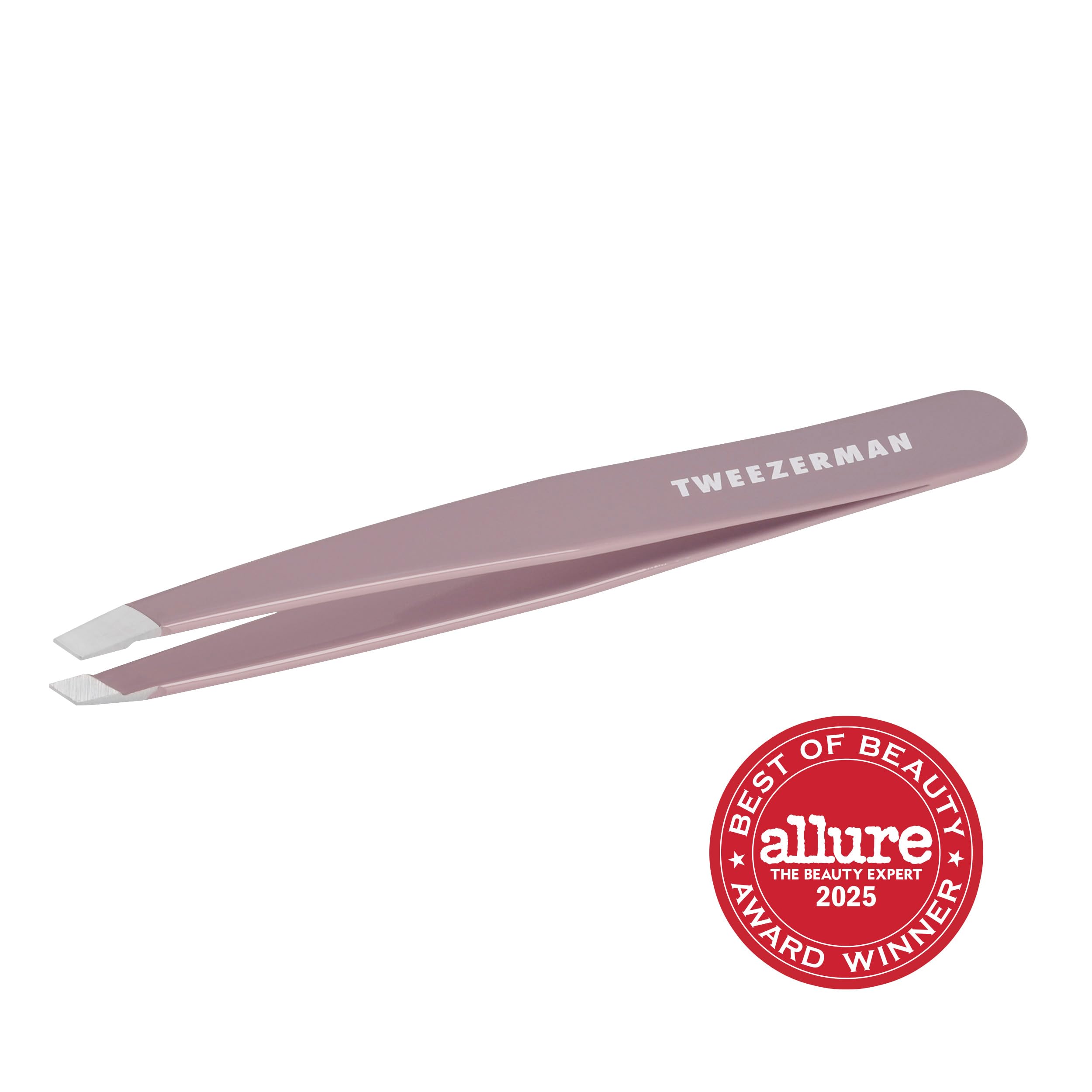 Tweezerman slant tweezer Purple Wisteria close-up of 25 degree slanted tip for precise hair removal