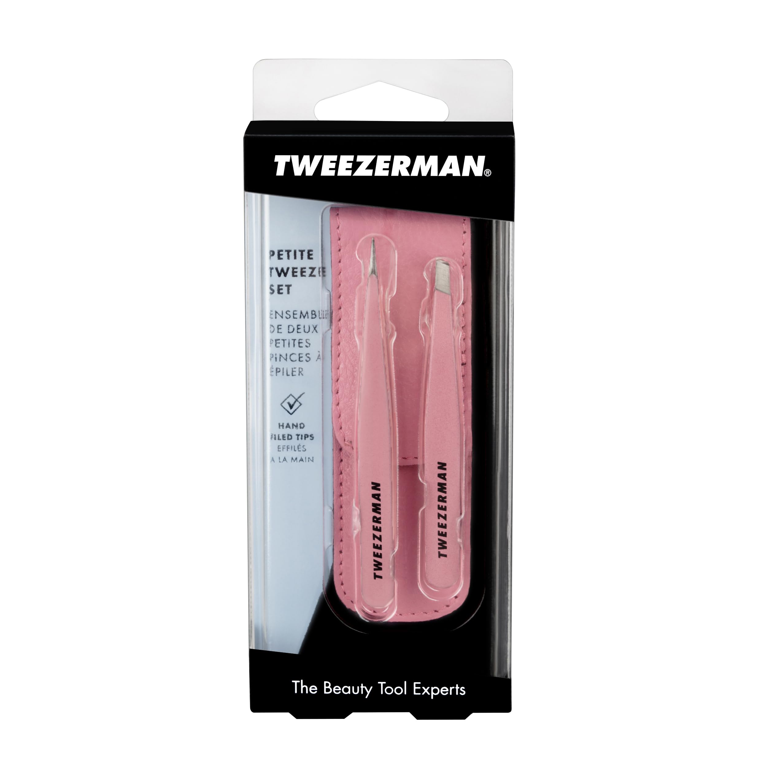 Tweezerman tea rose tweezers in use on eyebrow demonstrating accurate shaping benefit