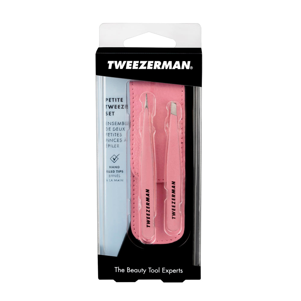 Tweezerman tea rose tweezers in use on eyebrow demonstrating accurate shaping benefit