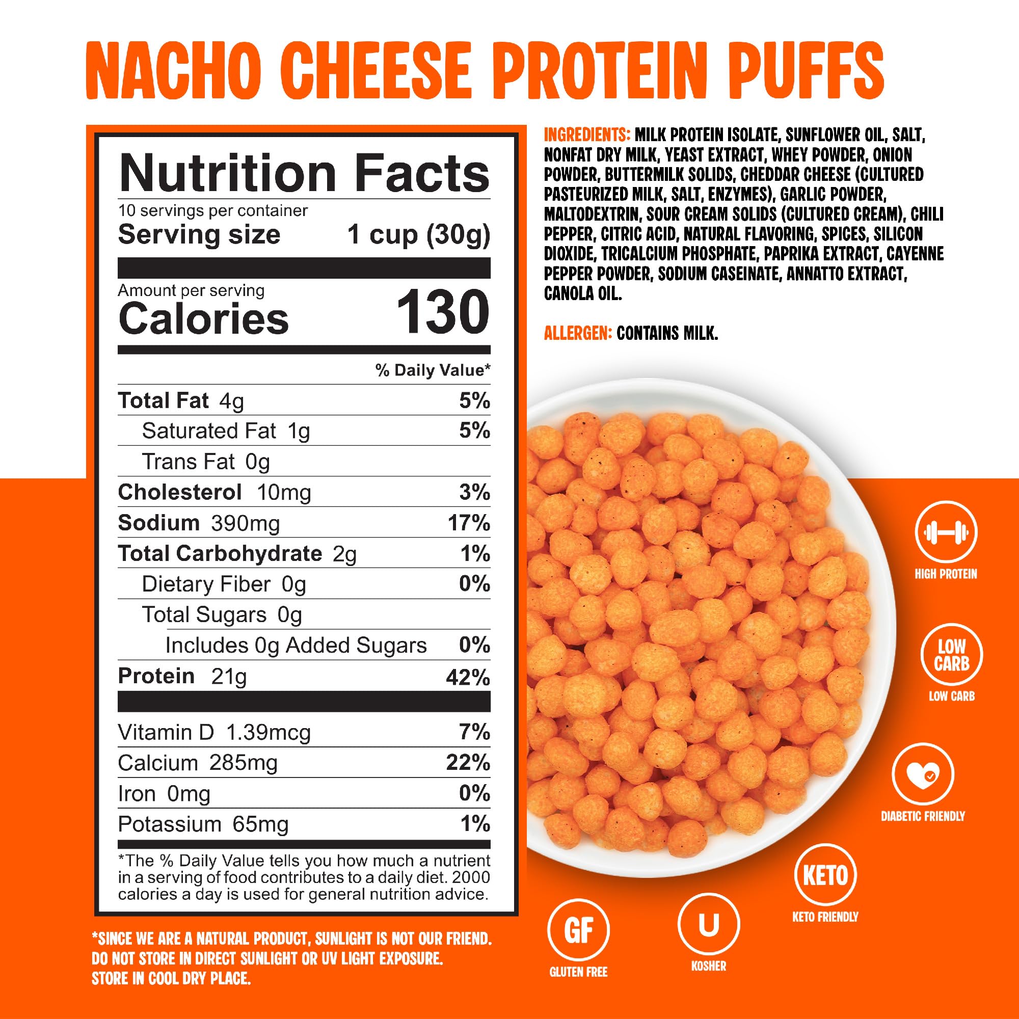 TWIN PEAKS INGREDIENTS nutrition label close-up showing 21g protein and low carbs benefit
