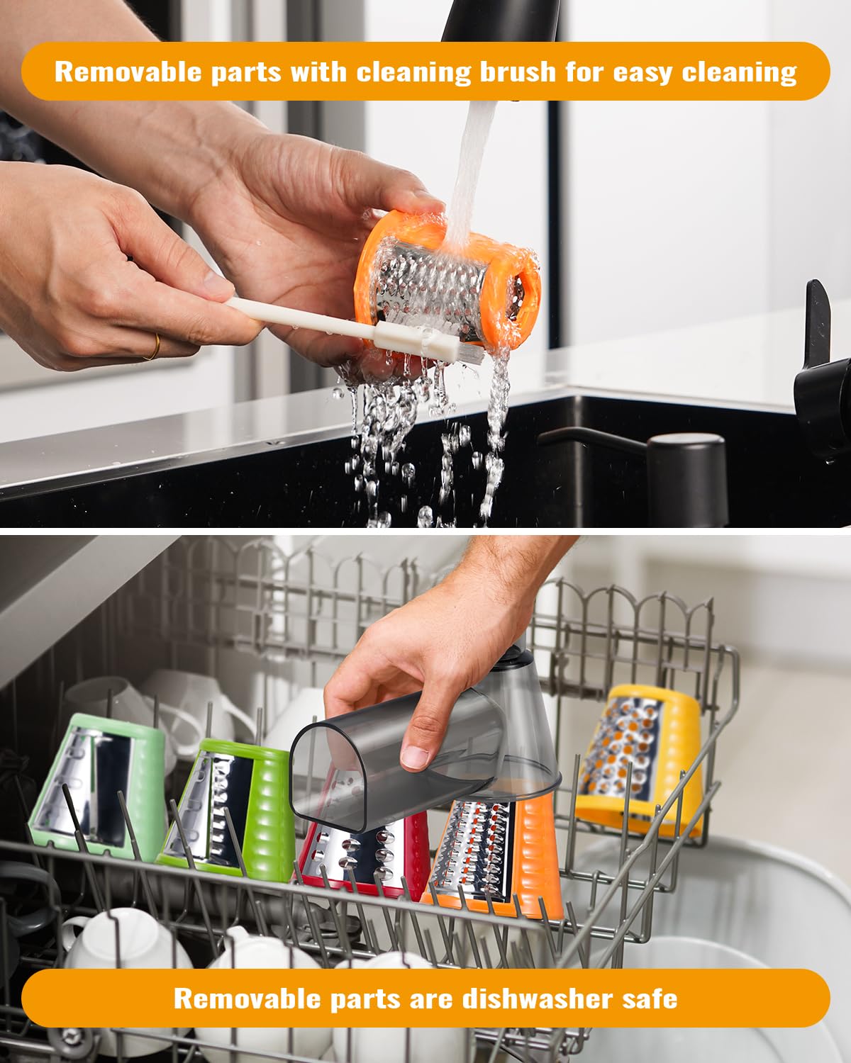TWOMEOW held in a hand to show compact size and easy countertop storage