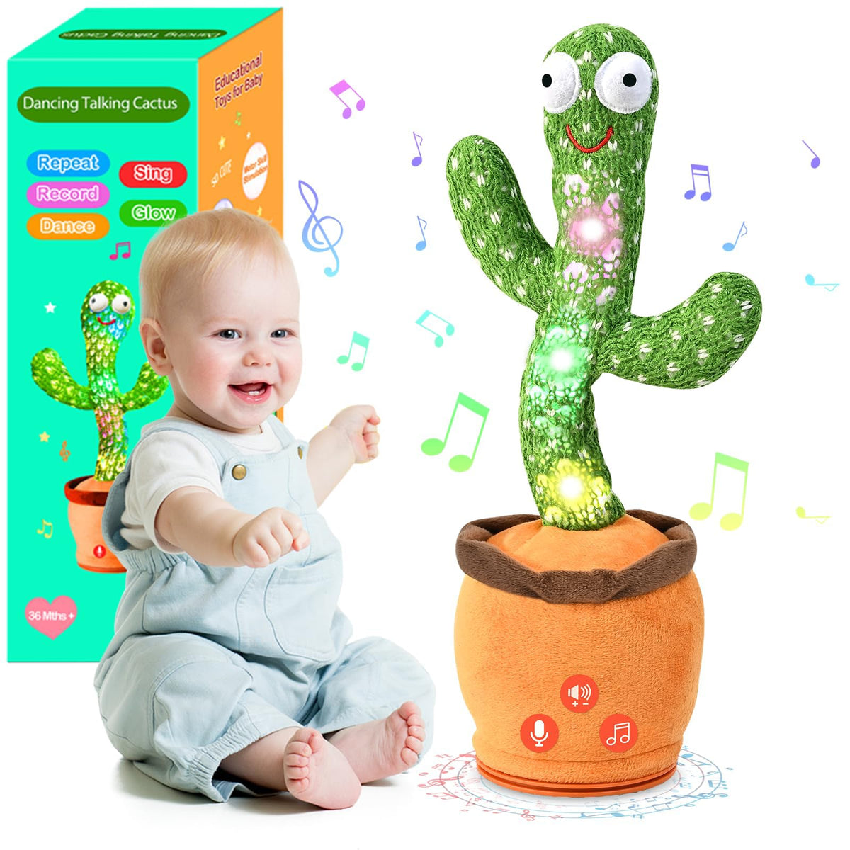 TWORIVER cactus front view showing plush details and cheerful expression