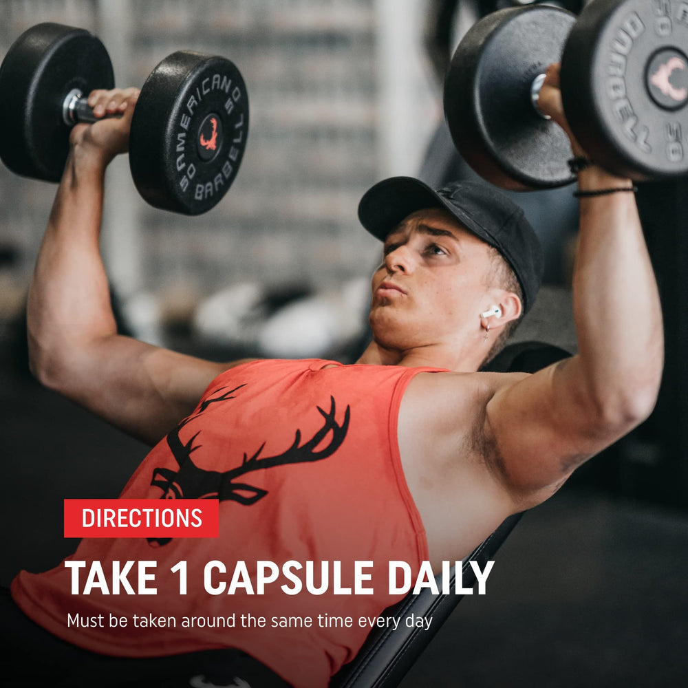 TyeinGo Bucked Up RUT bottle on gym bench to show workout support