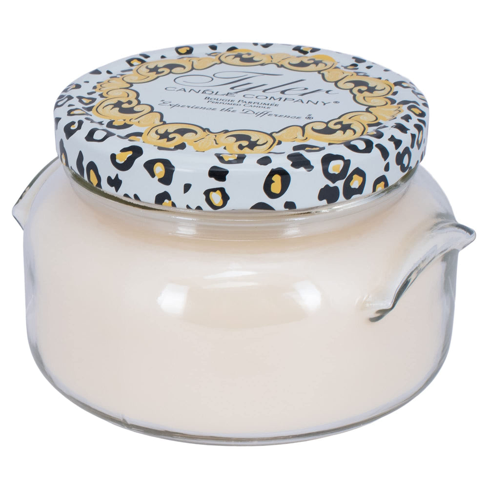 TYLER CANDLE COMPANY front packaging shows elegant jar and scent benefits
