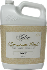 TYLER CANDLE COMPANY gallon front label showing Diva scent and capacity for confident purchase