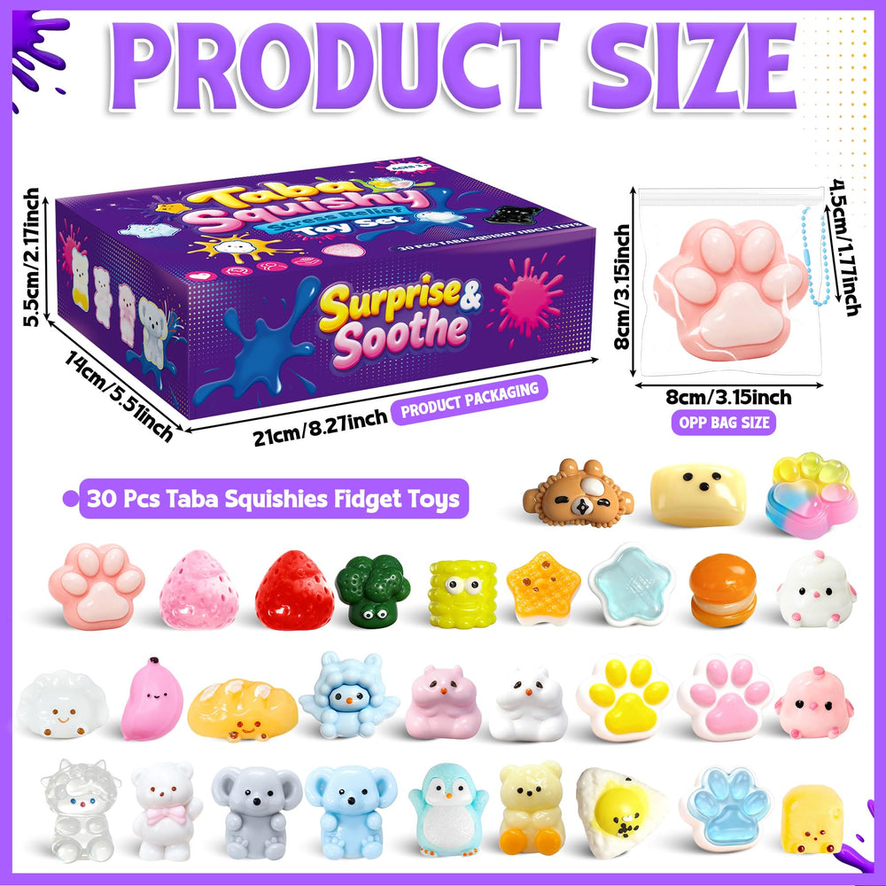 Tylices assorted squishies layout displaying variety, inspires party favor ideas