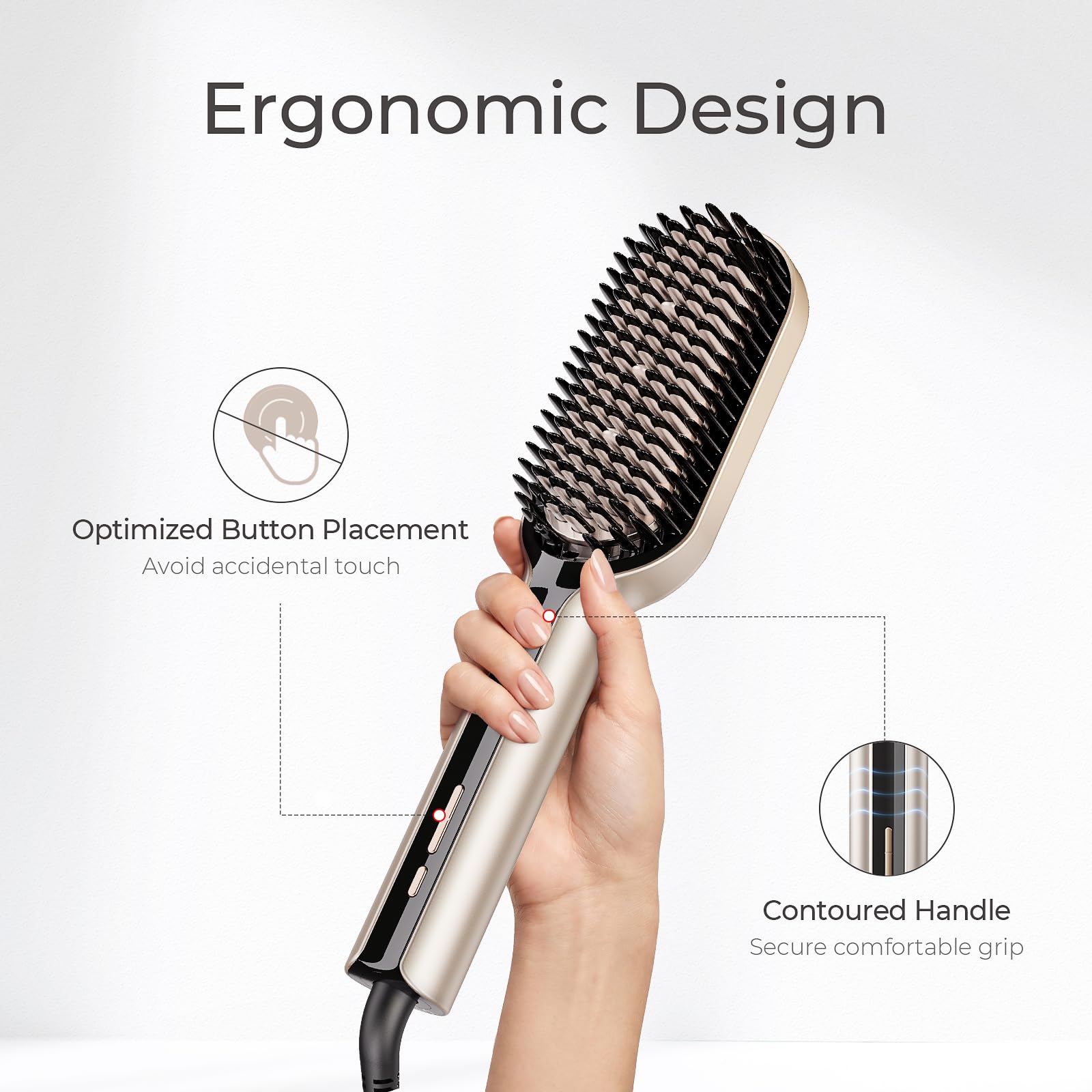 TYMO cool tip and side bristles detail preventing scalp burns and improving safety