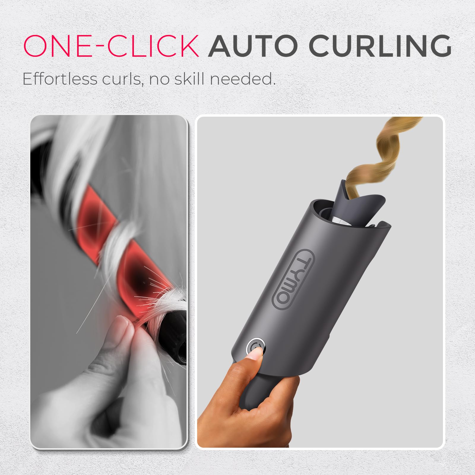 TYMO CURLPRO barrel close-up highlighting tourmaline ceramic for smoother curls