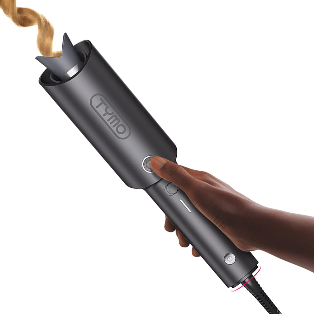 TYMO CURLPRO front view showing automatic rotating curling iron benefit convenience