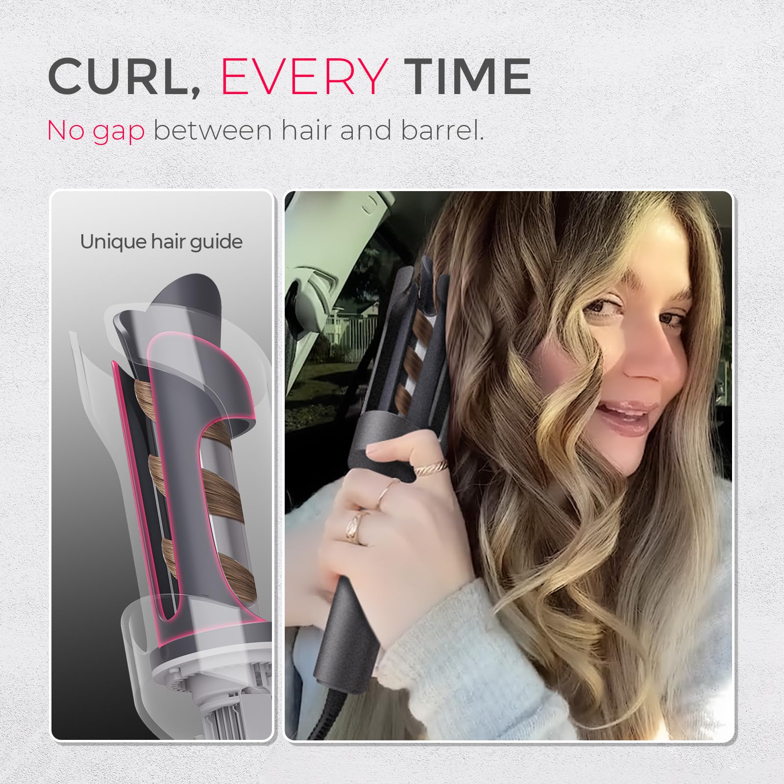 TYMO CURLPRO handle and controls showing one-click rotation for easy use
