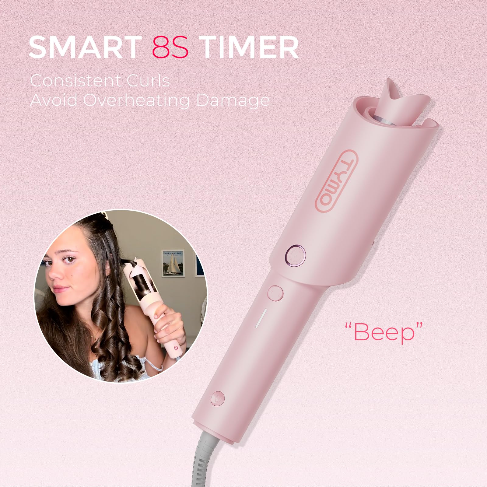 TYMO CURLPRO curling hair in use delivering consistent beach waves