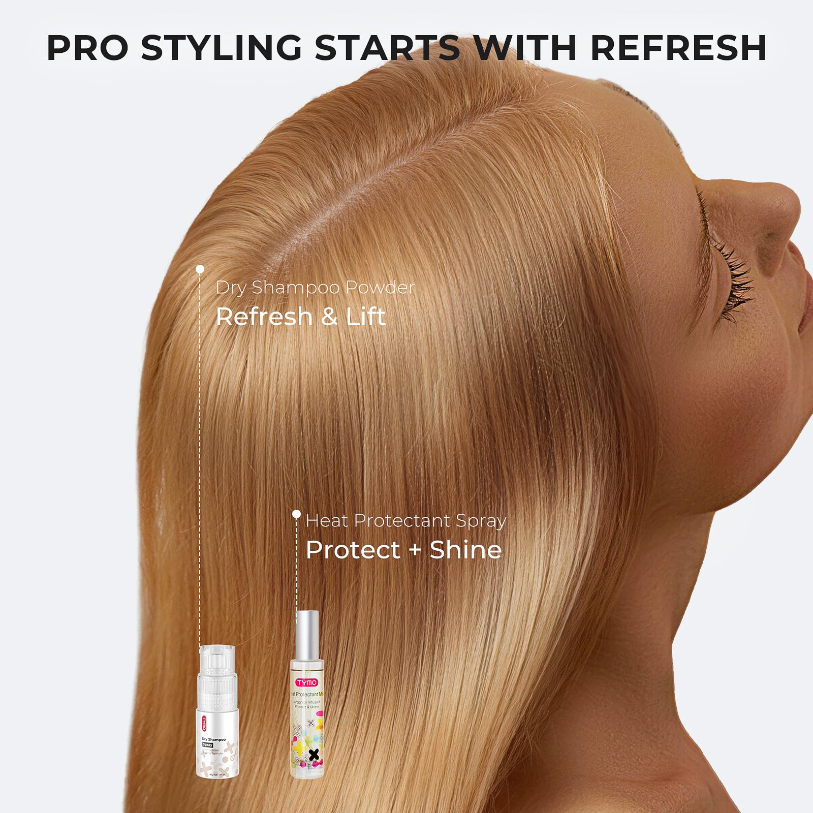 TYMO label detail highlighting keratin and ingredient transparency benefit