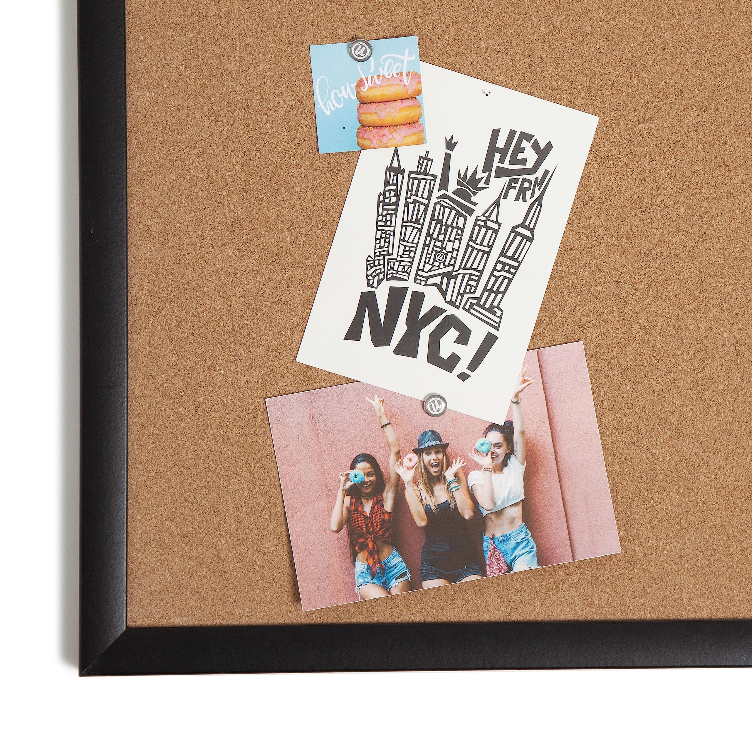 U Brands cork board next to laptop showing scale and space-saving organization benefit