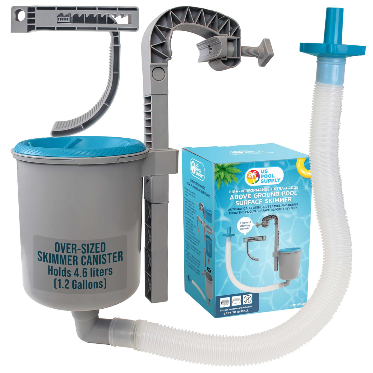 U.S. Pool Supply front view skimmer showing durable build and easy mount benefit