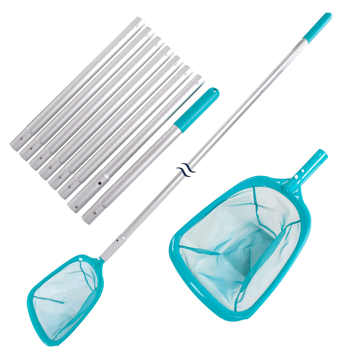 U.S. Pool Supply front view of skimmer showing frame and net, clear cleanup benefit