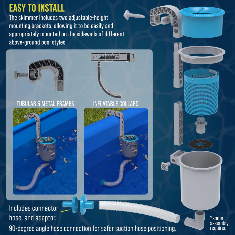 U.S. Pool Supply mounted on a tubular-frame pool for simple, secure installation