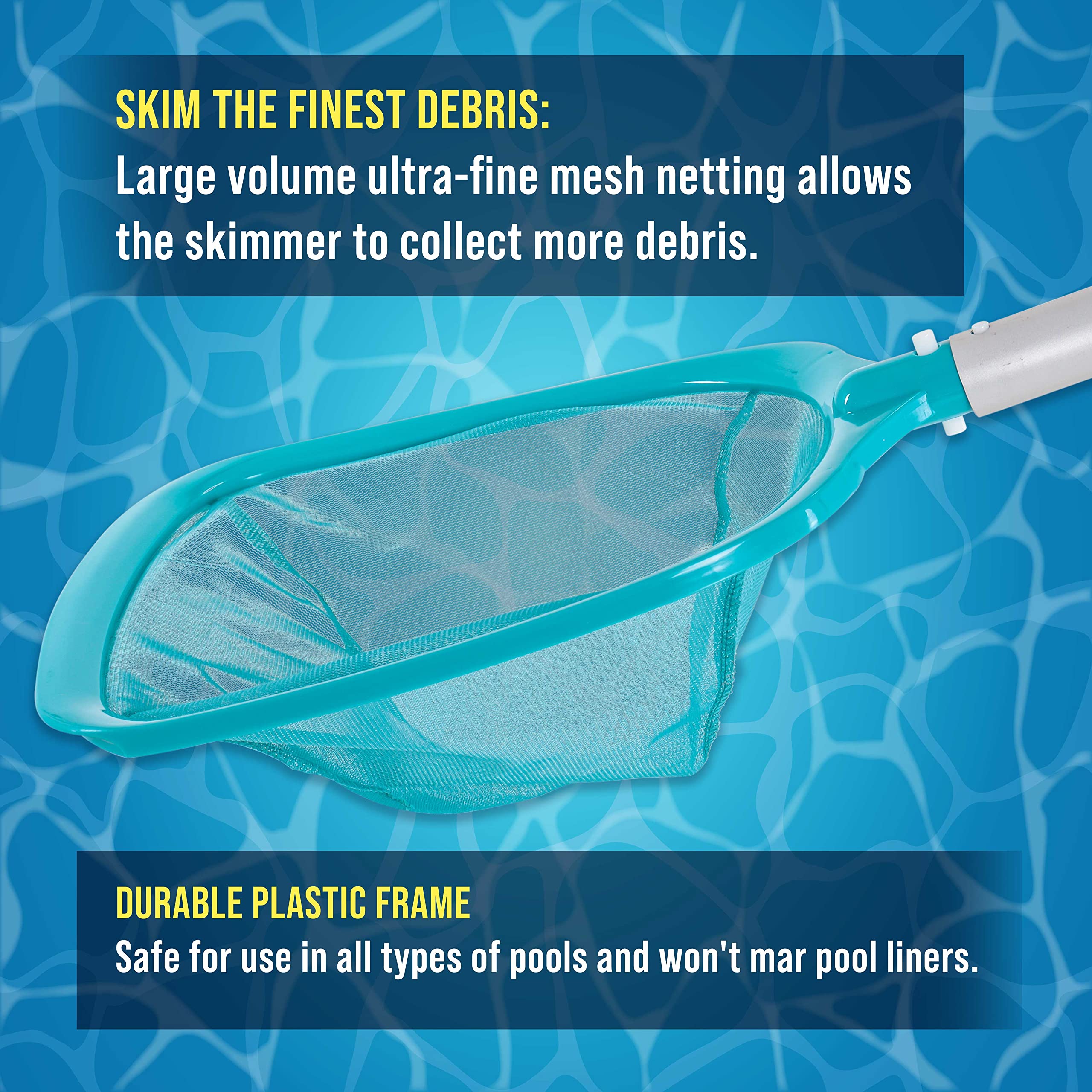 U.S. Pool Supply skimmer in use removing leaves quickly for easier maintenance