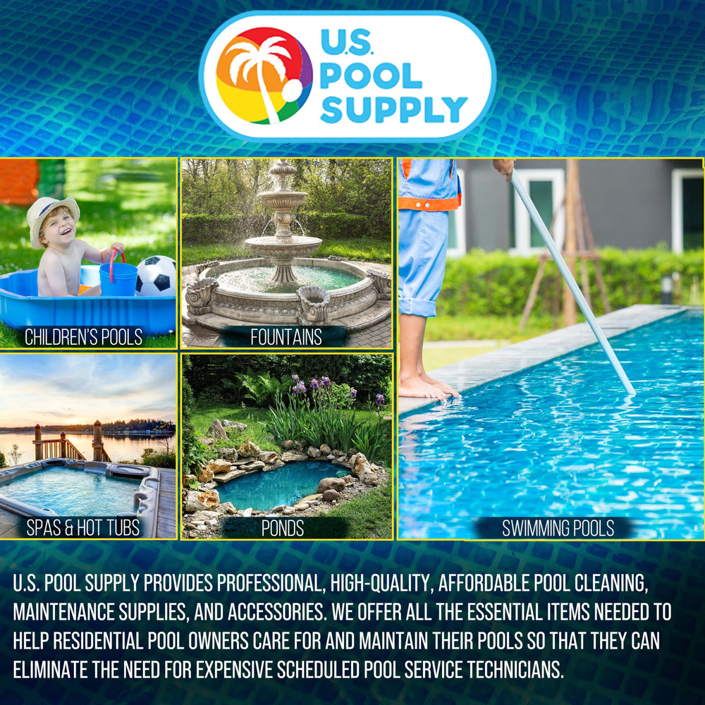 U.S. Pool Supply size comparison showing 1.5" hose for higher water flow benefit