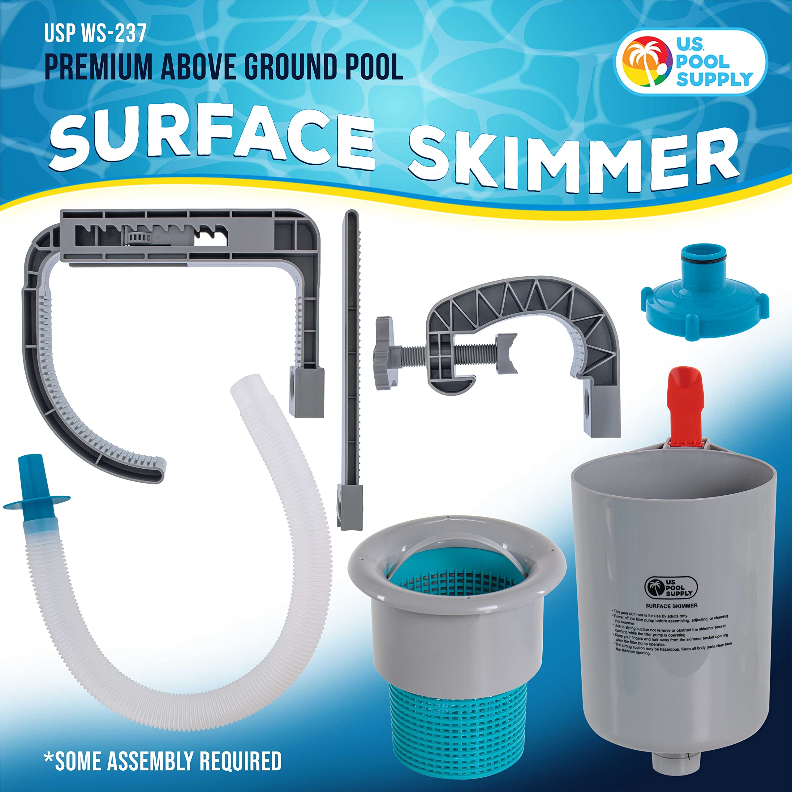 U.S. Pool Supply mounting bracket close-up, shows adjustable fit and secure hold