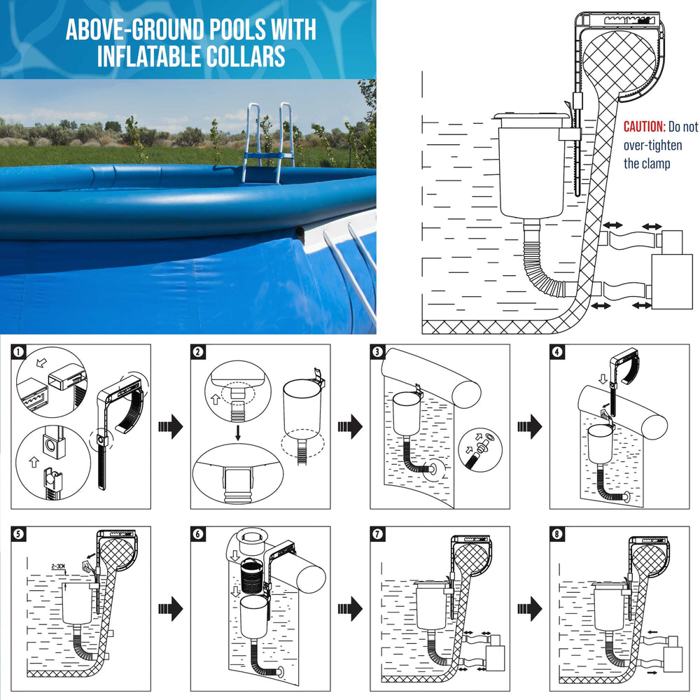 U.S. Pool Supply skimmer next to hand for scale, illustrates compact, easy-to-handle size