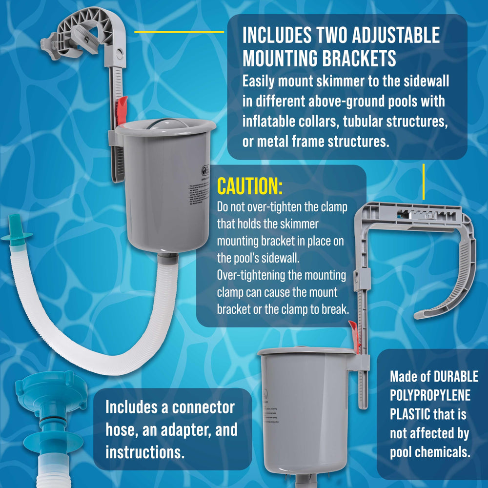 U.S. Pool Supply removable strainer basket detail, enables quick debris removal