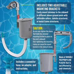 U.S. Pool Supply removable strainer basket detail, enables quick debris removal