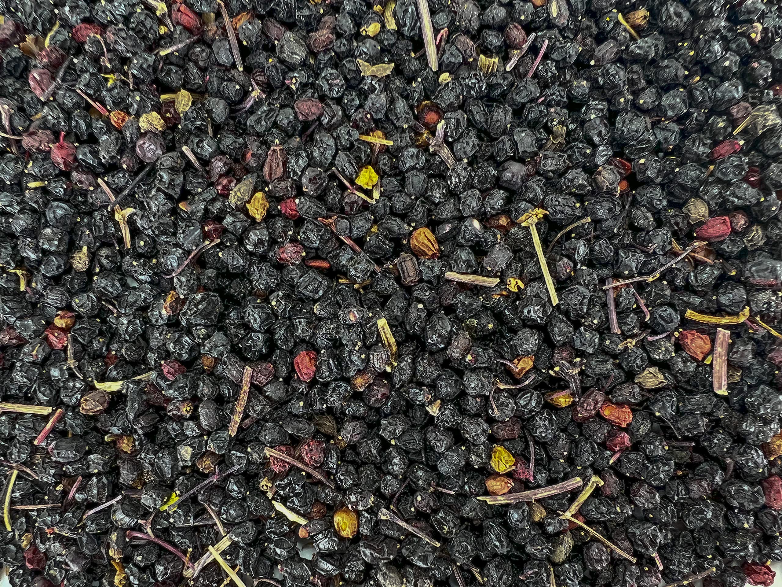 U.S. Wellness Naturals bulk elderberries close-up showing whole dried fruit and preserved flavor