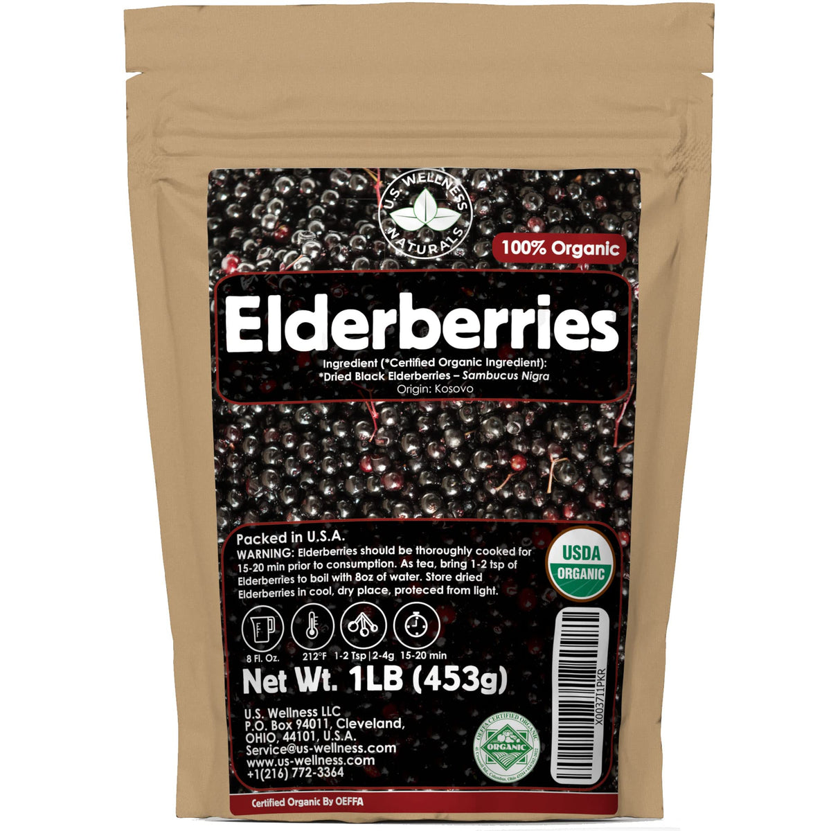 U.S. Wellness Naturals front packaging showing 1 lb bag and organic seal, clear pantry storage benefit