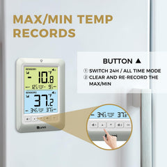 U UNNI sensor placed in a freezer showing frozen food safety monitoring benefit