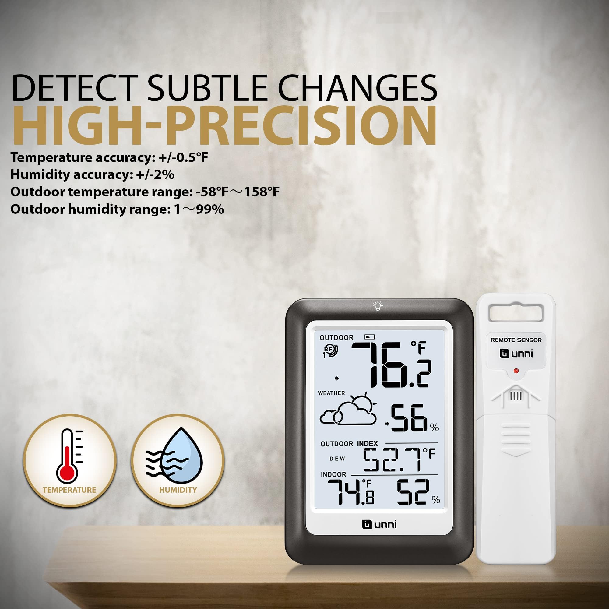 U UNNI tabletop in kitchen setting, convenient placement for monitoring indoor climate while cooking