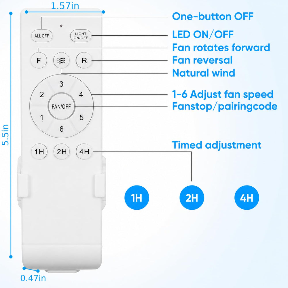 uaelua bedroom scene with fan and remote illustrating improved comfort and convenience
