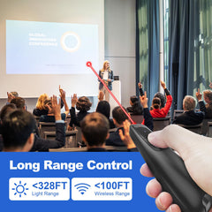UBUYONE presenter red laser pointing at slide to highlight key content