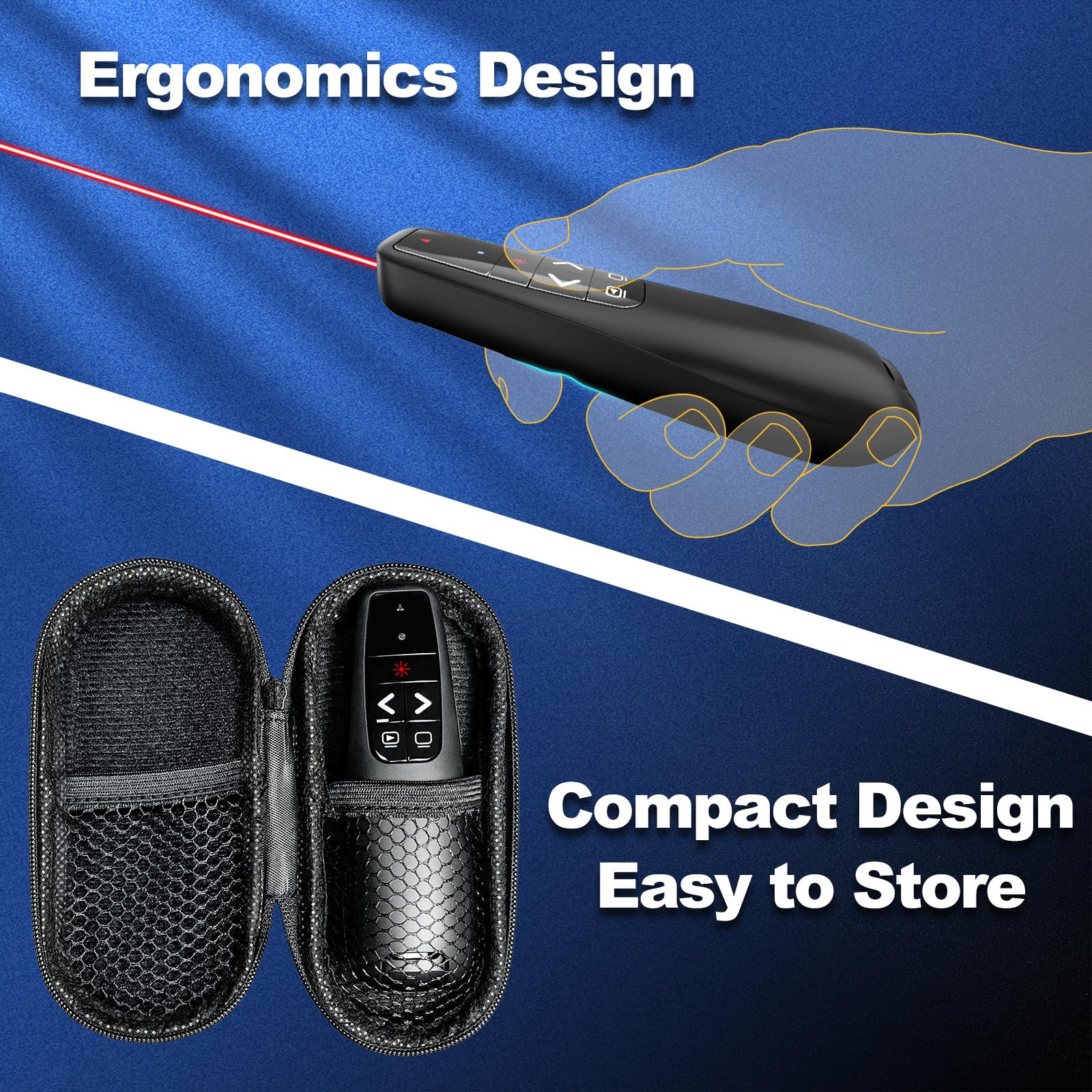 UBUYONE presenter with USB dongle stored inside for secure, tangle-free storage