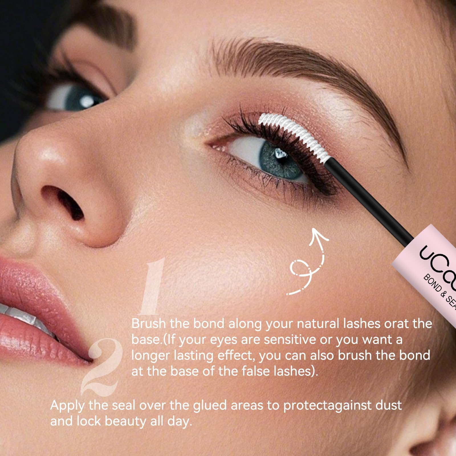 uCoolMe bottle inside a makeup bag showcasing easy at-home lash application