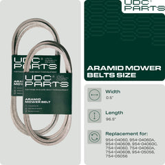 UDC Mower Belts belt laid flat displaying 96.5 inch length for accurate fit