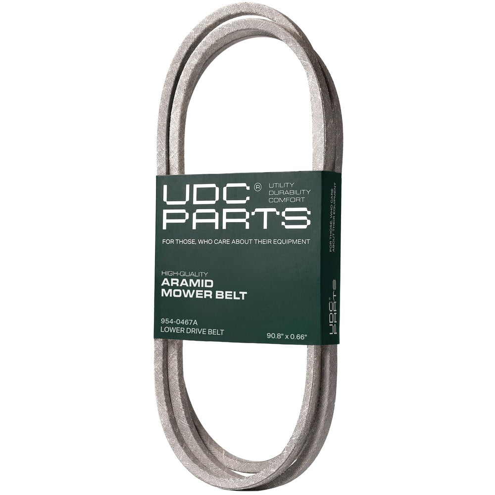 UDC Mower Belts front packaging showing replacement lower belt and benefits