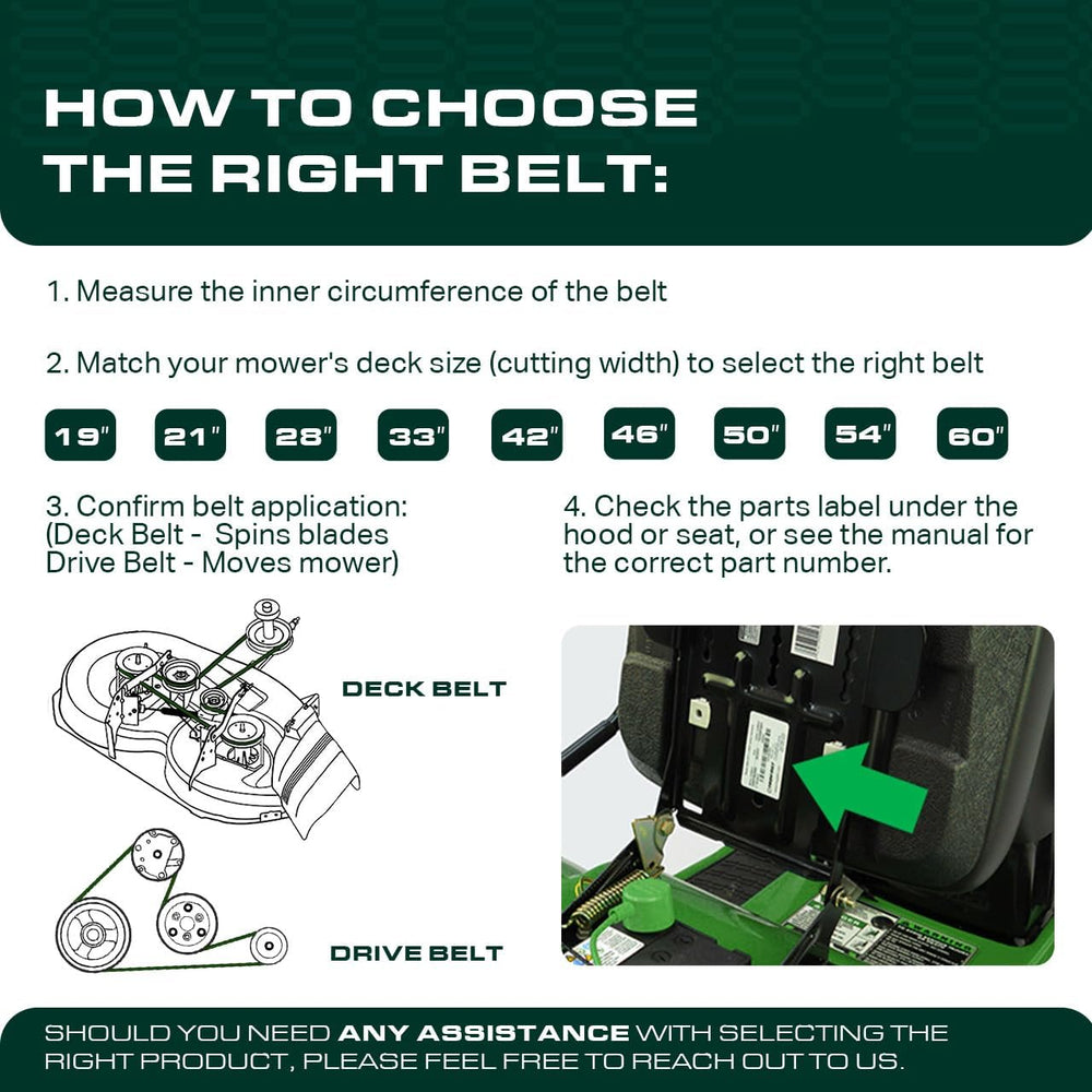 UDC Mower Belts belt edge detail showing 1/2 inch width for correct tension