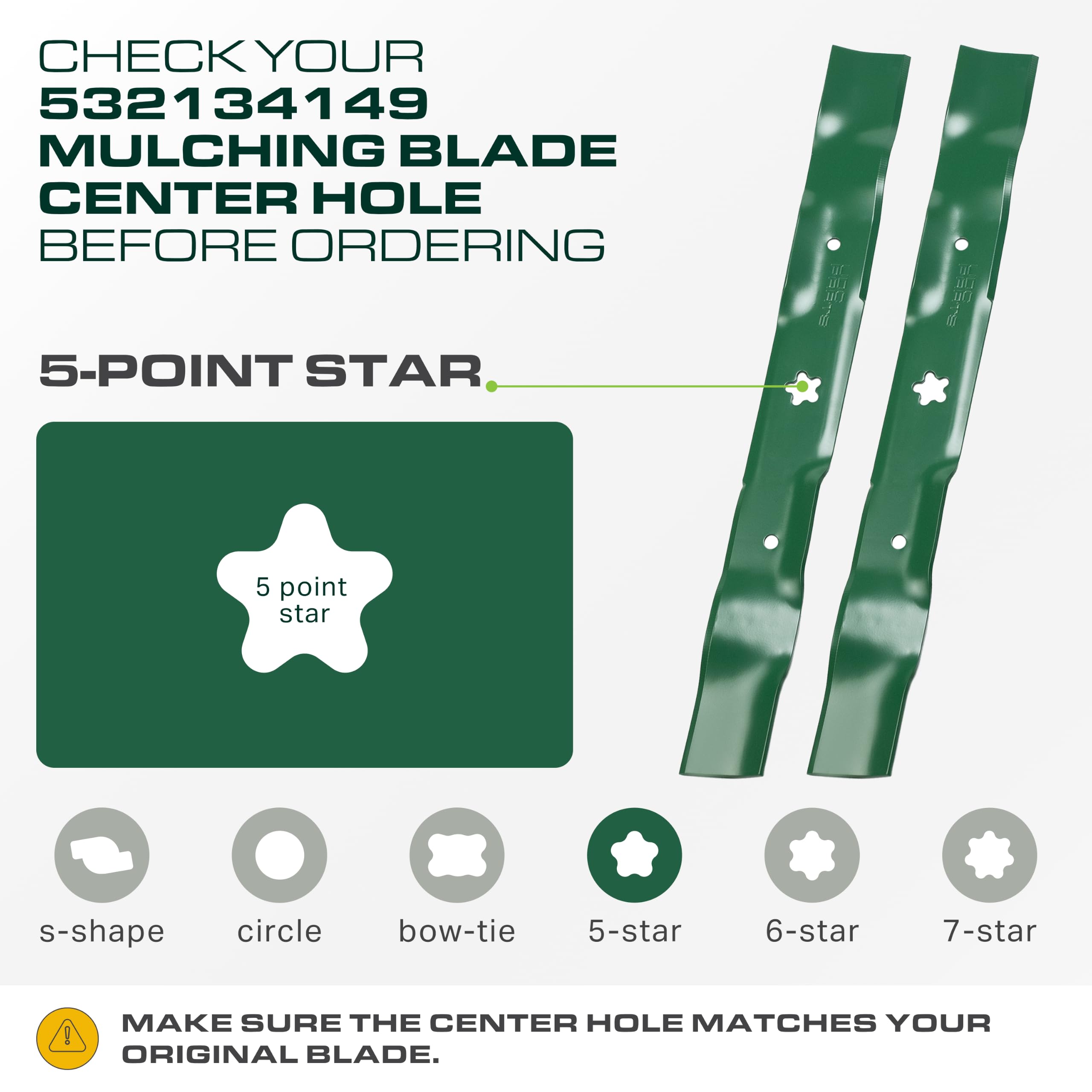 UDC Parts five-point star center hole detail for accurate mower mounting fit
