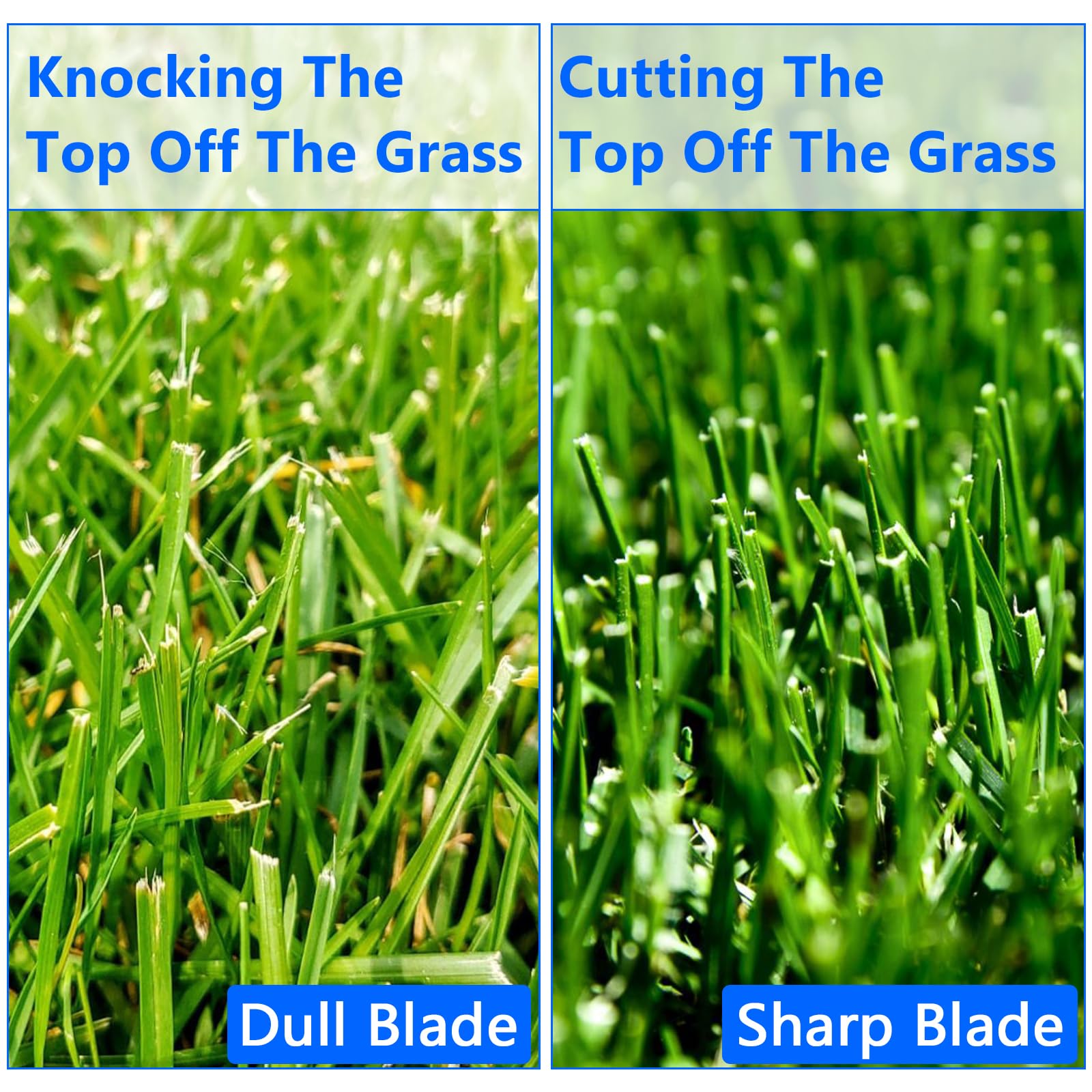 UF-SHARP next to lawn mower blade illustrating scale and practical workshop size
