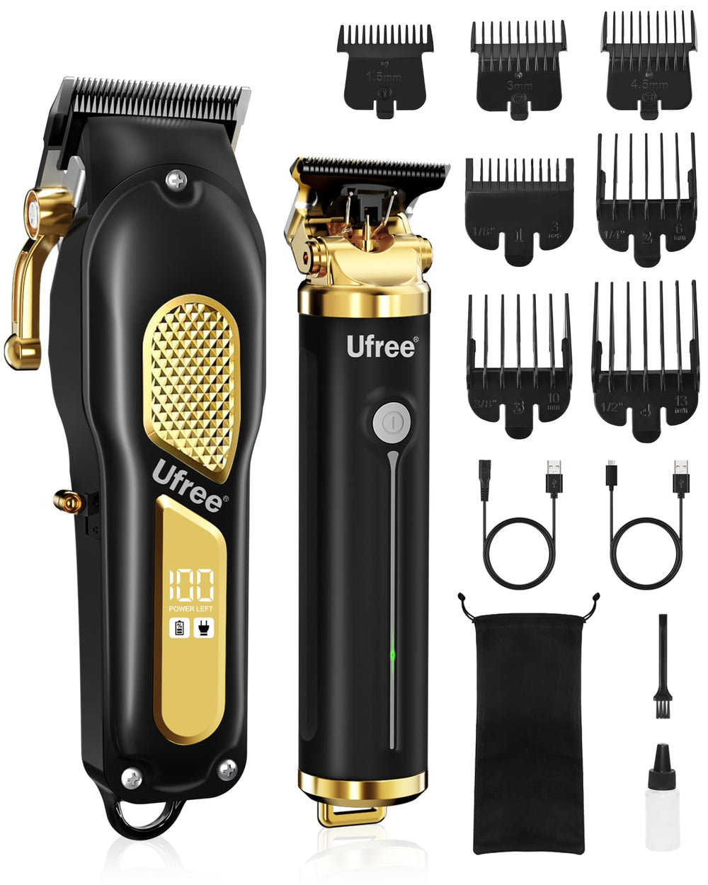 Ufree front view of clippers and trimmer showing kit and benefit of complete set
