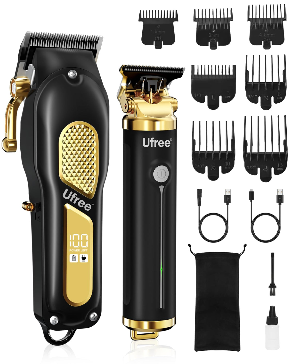 Ufree front view of clippers and trimmer showing kit and benefit of complete set