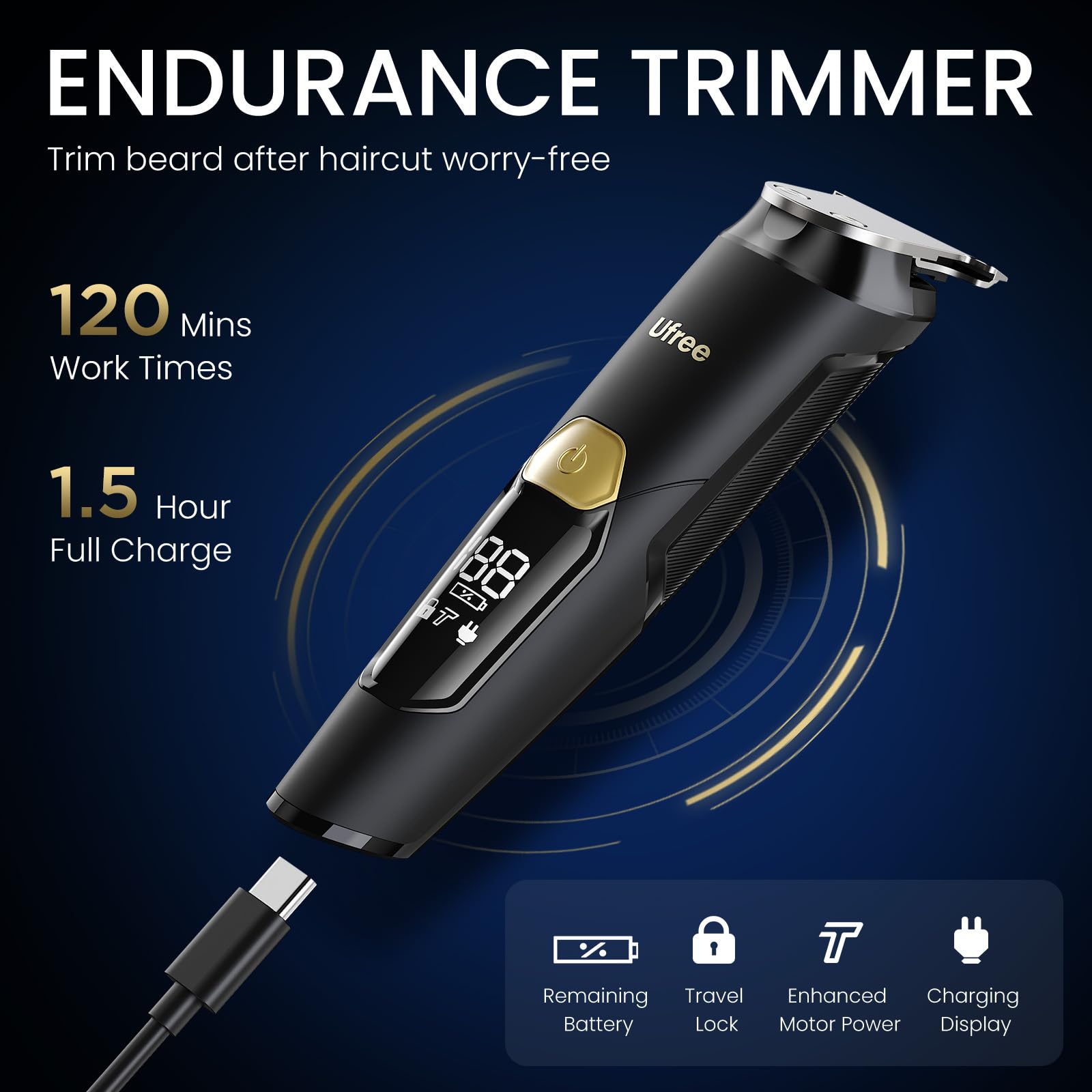 Ufree next to passport and pouch illustrating travel-ready cordless grooming