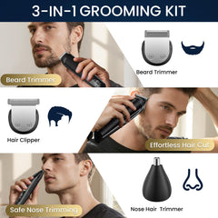 Ufree array of three heads and guard combs showing versatile grooming options