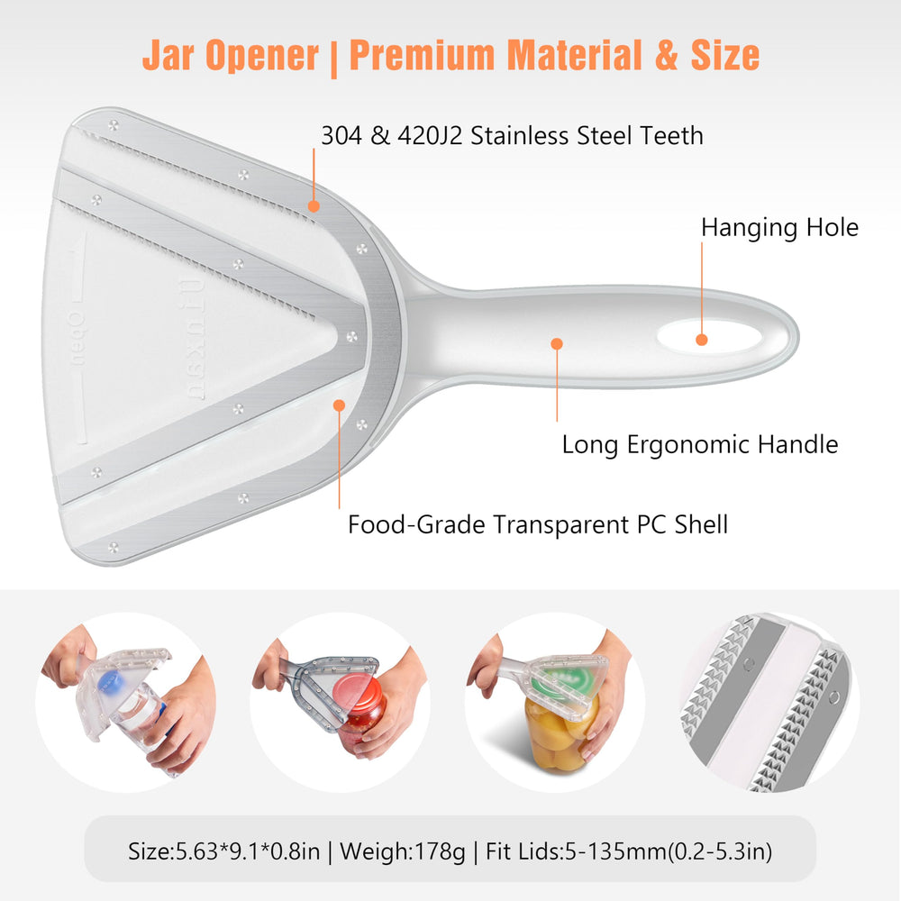 Uinxan close-up of dual stainless steel teeth gripping a lid securely