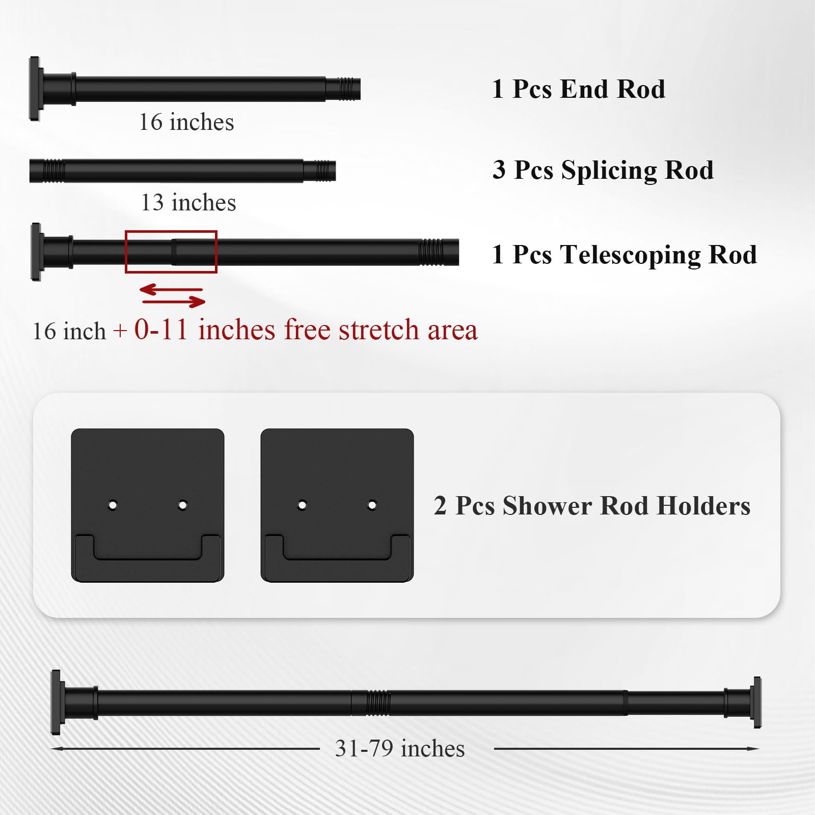 UIOSANRT rod length comparison with tape measure demonstrating adjustable 31–79 inch fit
