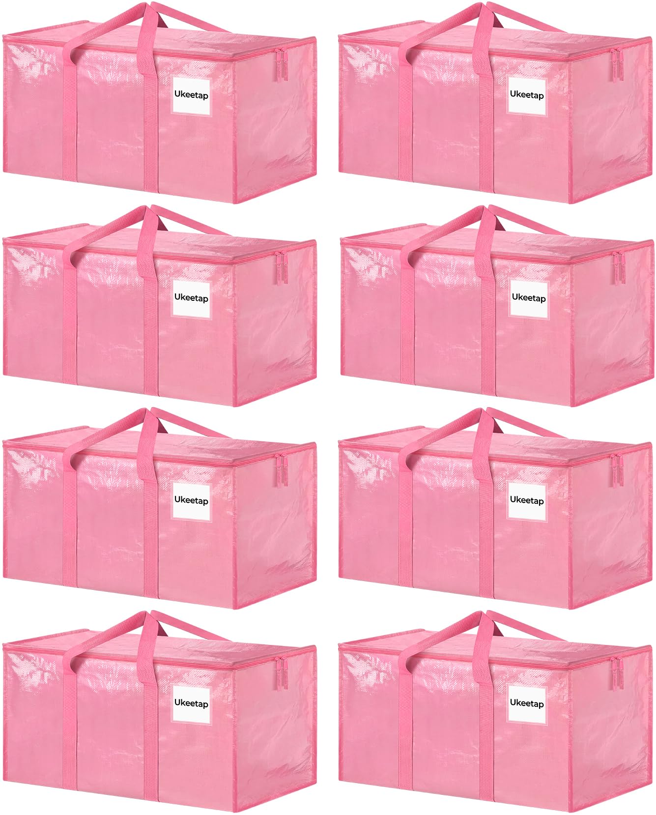 ukeetap front view pack of eight pink bags showing storage capacity and color, ideal for moves